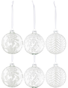 Boule de Noël en Verre Transparent motif Feuilles Avec paillettes (Lot de 6) - 1