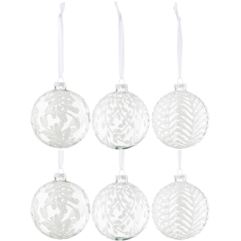 Boule de Noël en Verre Transparent motif Feuilles Avec paillettes (Lot de 6) - 1