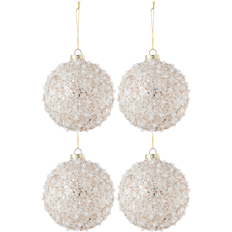 Boule de Noël en Verre Blanc Doré motif Perles Avec paillettes (Lot de 4) - 1