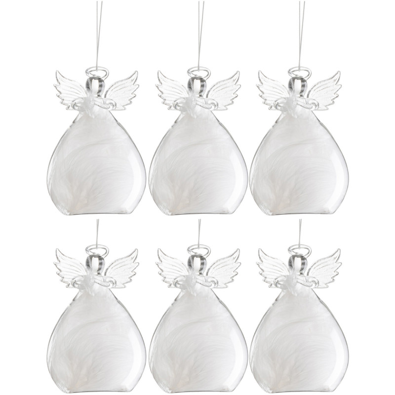 Suspension de Noël Ange Hauteur 10 cm en Verre Transparent Plume Blanche (Lot de 6) - 1