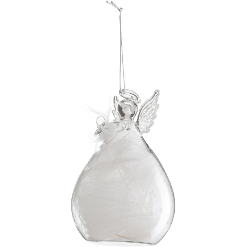 Suspension de Noël Ange Hauteur 10 cm en Verre Transparent Plume Blanche (Lot de 6) - 2