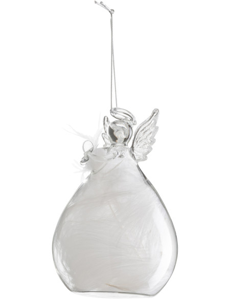 Suspension de Noël Ange Hauteur 10 cm en Verre Transparent Plume Blanche (Lot de 6) - 2
