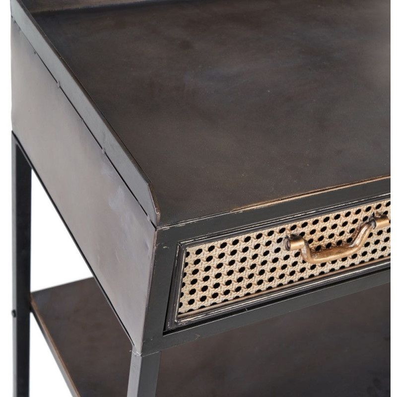 Console 2 tiroirs 2 étagères en Métal Noir Doré Effet rotin Brick - 4