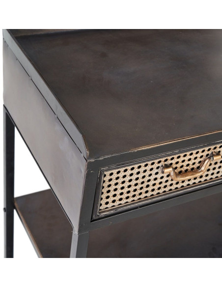 Console 2 tiroirs 2 étagères en Métal Noir Doré Effet rotin Brick - 4