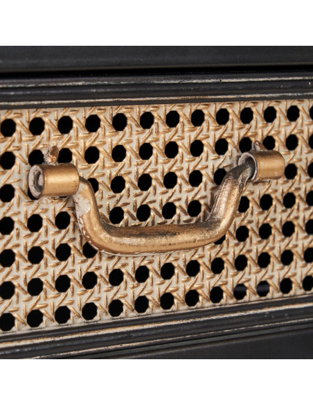 Console 2 tiroirs 2 étagères en Métal Noir Doré Effet rotin Brick - 6