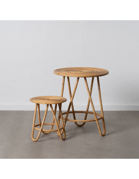 Table d'appoint Ronde en Rotin Naturel Rattan (Lot de 2) - 10