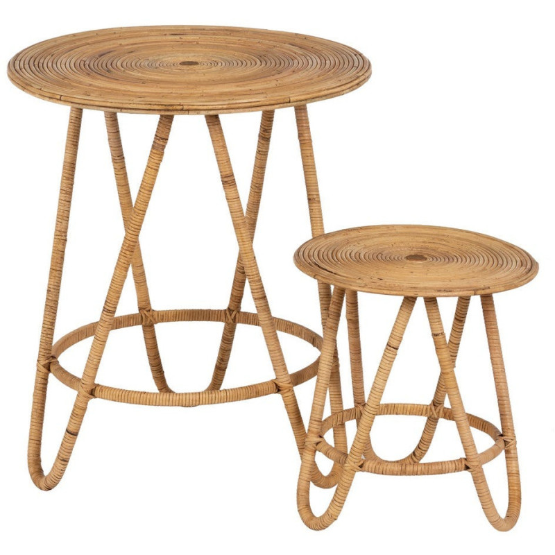 Table d'appoint Ronde en Rotin Naturel Rattan (Lot de 2) - 1