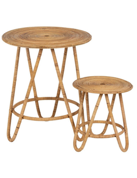 Table d'appoint Ronde en Rotin Naturel Rattan (Lot de 2) - 1