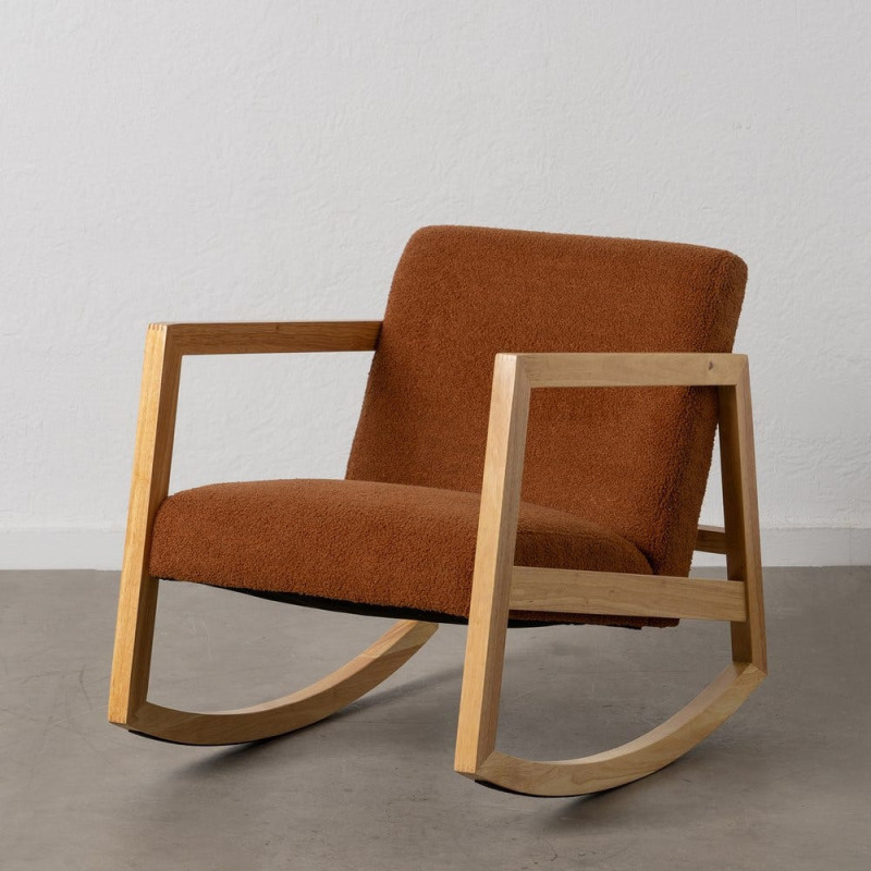 Fauteuil à bascule Rocking chair en Bois d'hévéa Naturel Polyester Marron Effet bouclette Milo - 11