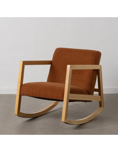 Fauteuil à bascule Rocking chair en Bois d'hévéa Naturel Polyester Marron Effet bouclette Milo - 11