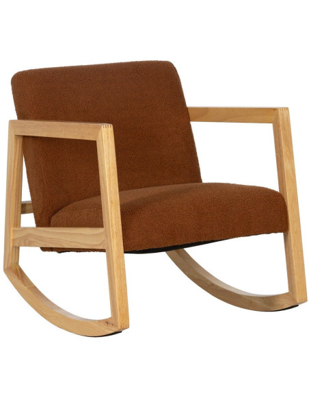 Fauteuil à bascule Rocking chair en Bois d'hévéa Naturel Polyester Marron Effet bouclette Milo - 1