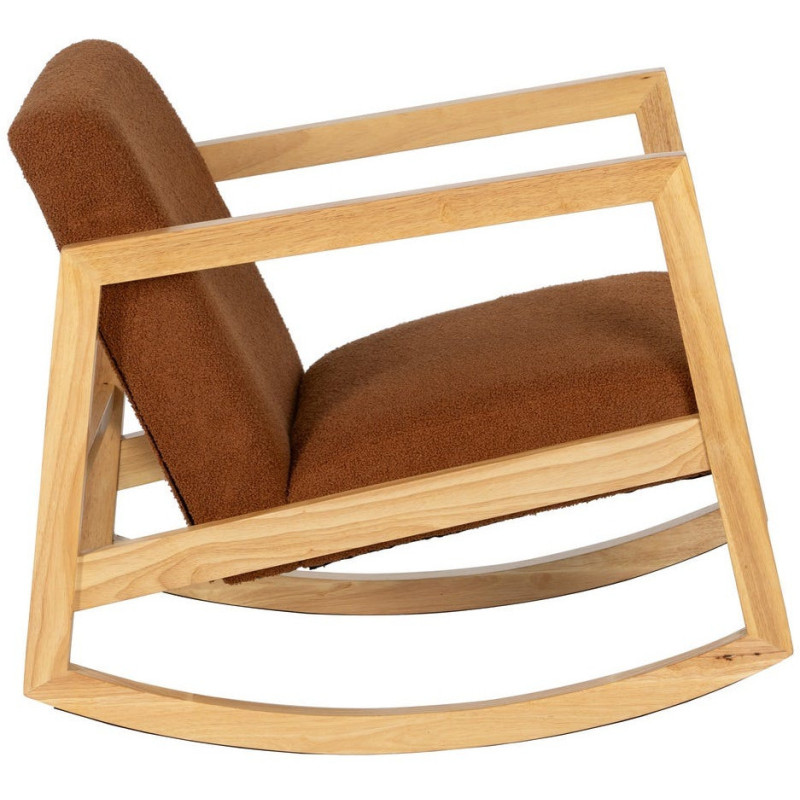 Fauteuil à bascule Rocking chair en Bois d'hévéa Naturel Polyester Marron Effet bouclette Milo - 2