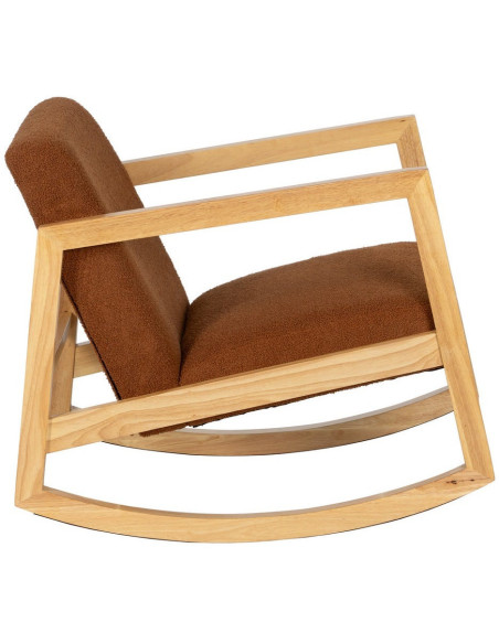 Fauteuil à bascule Rocking chair en Bois d'hévéa Naturel Polyester Marron Effet bouclette Milo - 2