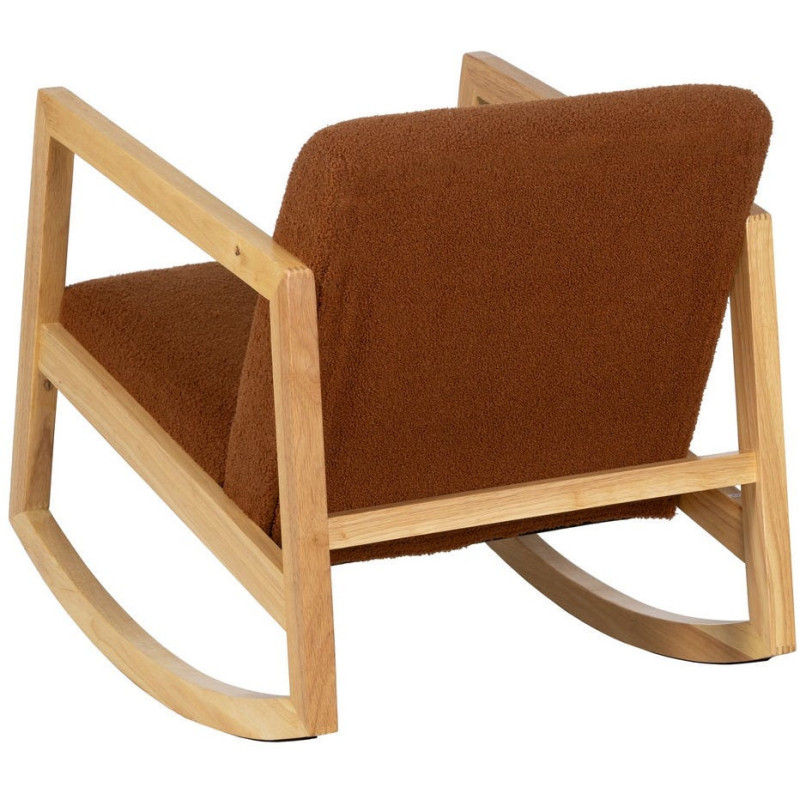 Fauteuil à bascule Rocking chair en Bois d'hévéa Naturel Polyester Marron Effet bouclette Milo - 3