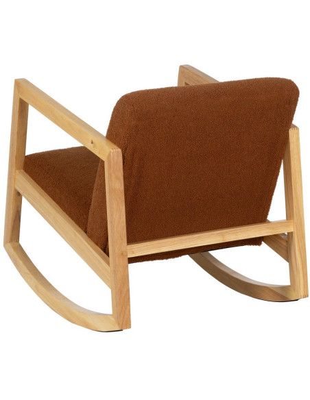 Fauteuil à bascule Rocking chair en Bois d'hévéa Naturel Polyester Marron Effet bouclette Milo - 3