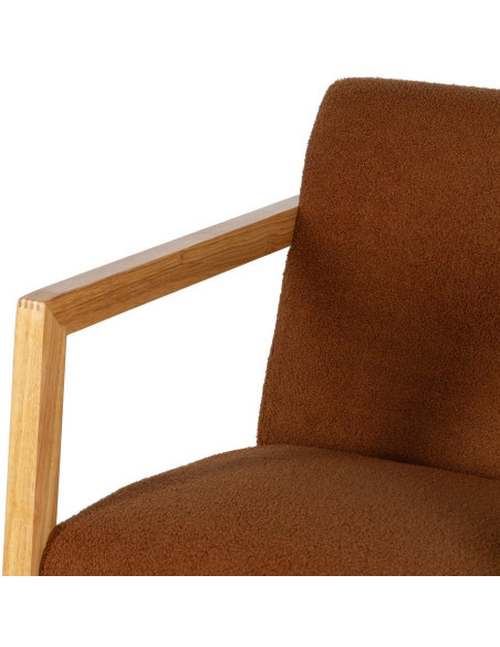 Fauteuil à bascule Rocking chair en Bois d'hévéa Naturel Polyester Marron Effet bouclette Milo - 5
