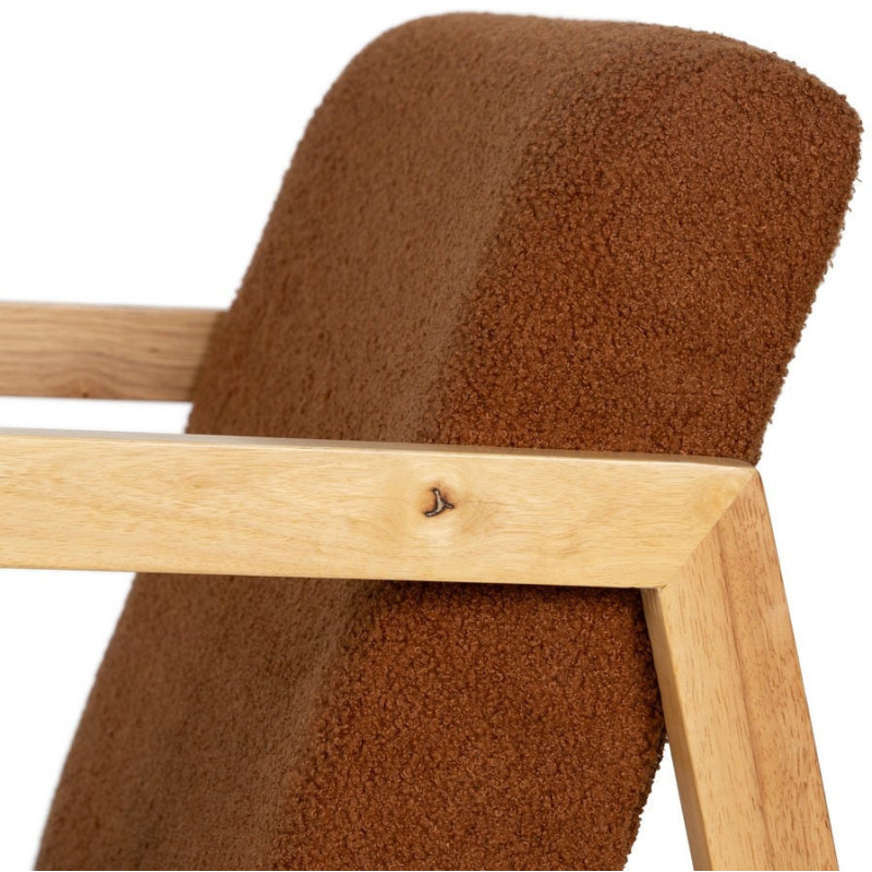 Fauteuil à bascule Rocking chair en Bois d'hévéa Naturel Polyester Marron Effet bouclette Milo - 6
