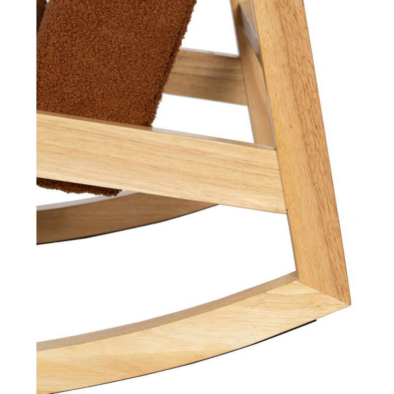 Fauteuil à bascule Rocking chair en Bois d'hévéa Naturel Polyester Marron Effet bouclette Milo - 8