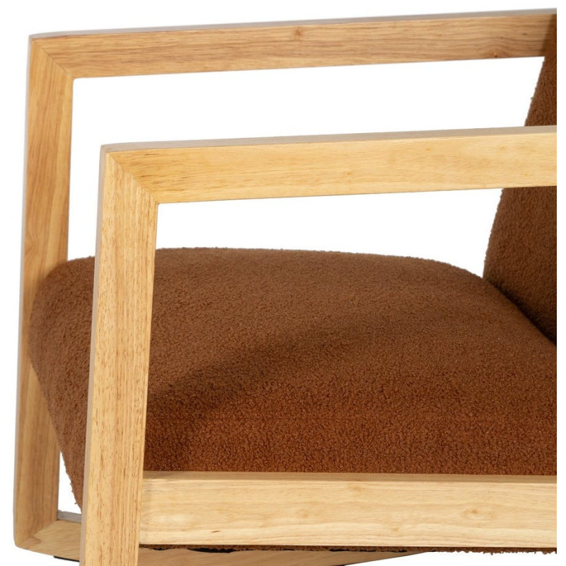 Fauteuil à bascule Rocking chair en Bois d'hévéa Naturel Polyester Marron Effet bouclette Milo - 9