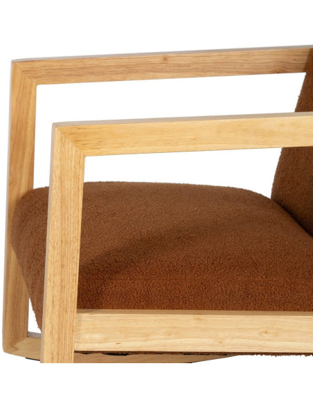 Fauteuil à bascule Rocking chair en Bois d'hévéa Naturel Polyester Marron Effet bouclette Milo - 9