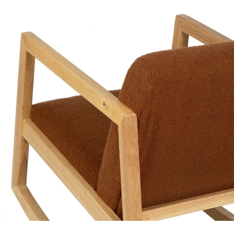 Fauteuil à bascule Rocking chair en Bois d'hévéa Naturel Polyester Marron Effet bouclette Milo - 10