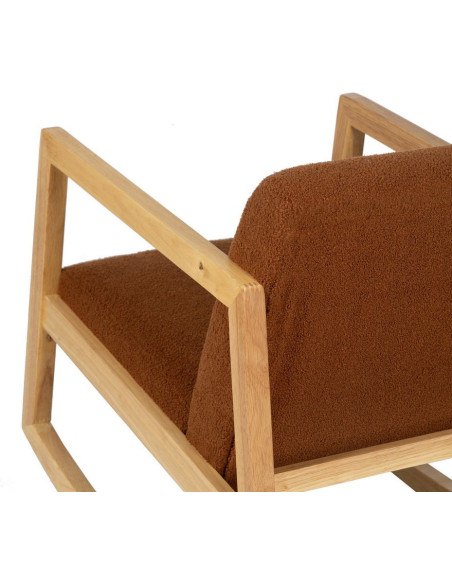 Fauteuil à bascule Rocking chair en Bois d'hévéa Naturel Polyester Marron Effet bouclette Milo - 10
