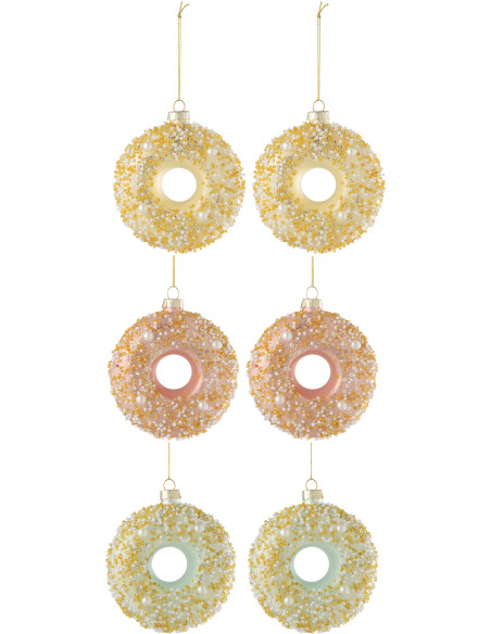 Boule de Noël Donut en Verre Bleu Rose Jaune Avec paillettes (Lot de 6) - 1
