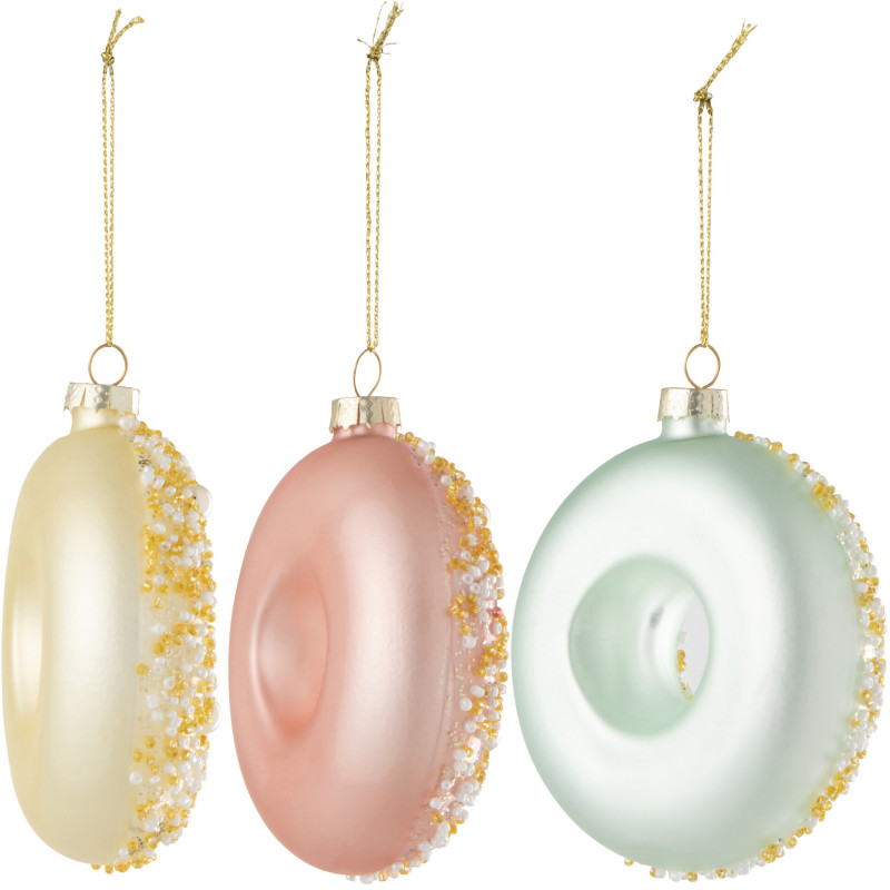 Boule de Noël Donut en Verre Bleu Rose Jaune Avec paillettes (Lot de 6) - 2