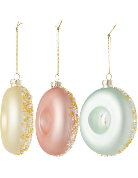 Boule de Noël Donut en Verre Bleu Rose Jaune Avec paillettes (Lot de 6) - 2