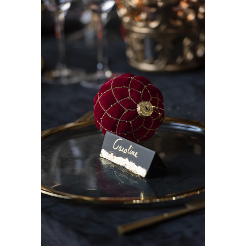 Boule de Noël XL en Verre Rouge Doré motif Lignes et carreaux Effet velours (Lot de 4) - 2