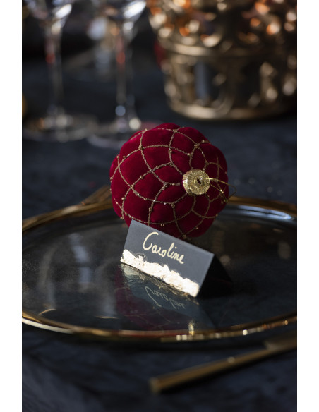 Boule de Noël XL en Verre Rouge Doré motif Lignes et carreaux Effet velours (Lot de 4) - 2