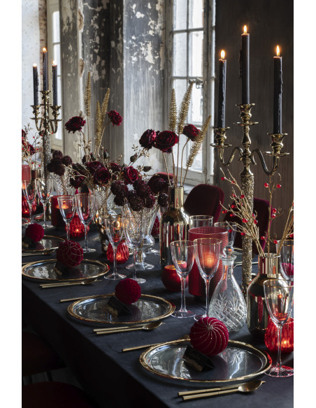 Boule de Noël XL en Verre Rouge Doré motif Lignes et carreaux Effet velours (Lot de 4) - 3