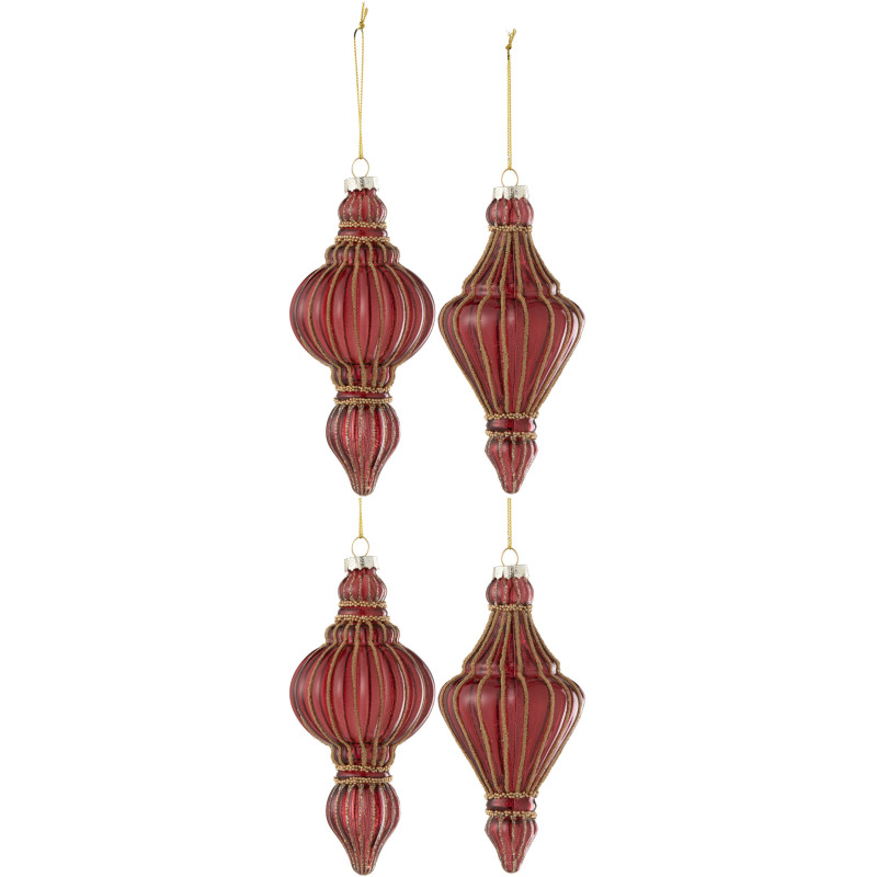 Boule de Noël Goutte en Verre Rouge Doré (Lot de 4) - 1