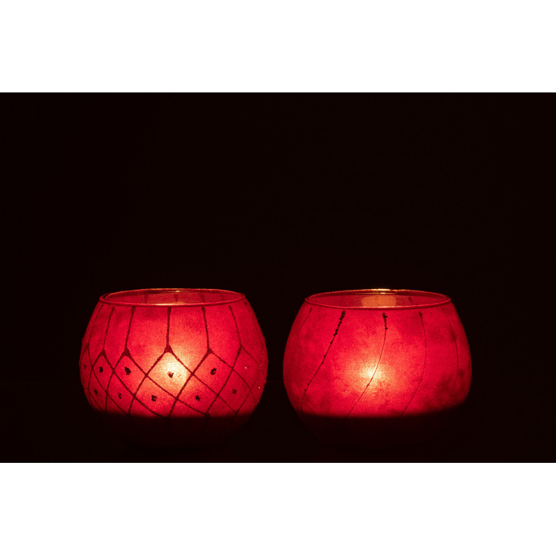 Photophore Rond Jasti Diamètre 10 cm en Verre Rouge Doré Effet velours (Lot de 2) - 3