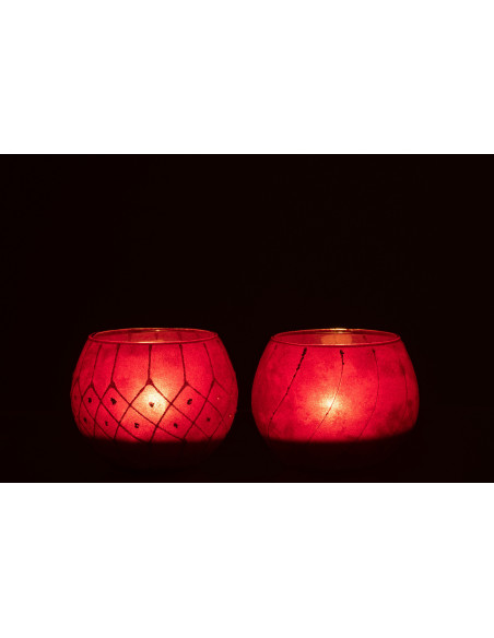 Photophore Rond Jasti Diamètre 10 cm en Verre Rouge Doré Effet velours (Lot de 2) - 3
