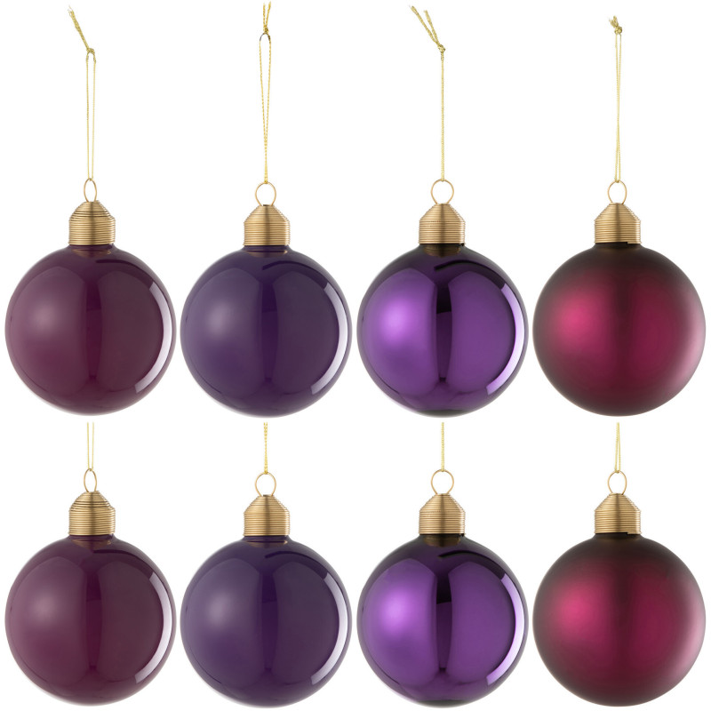 Boule de Noël en Verre Mauve motif Mat et brillant (Lot de 8) - 1