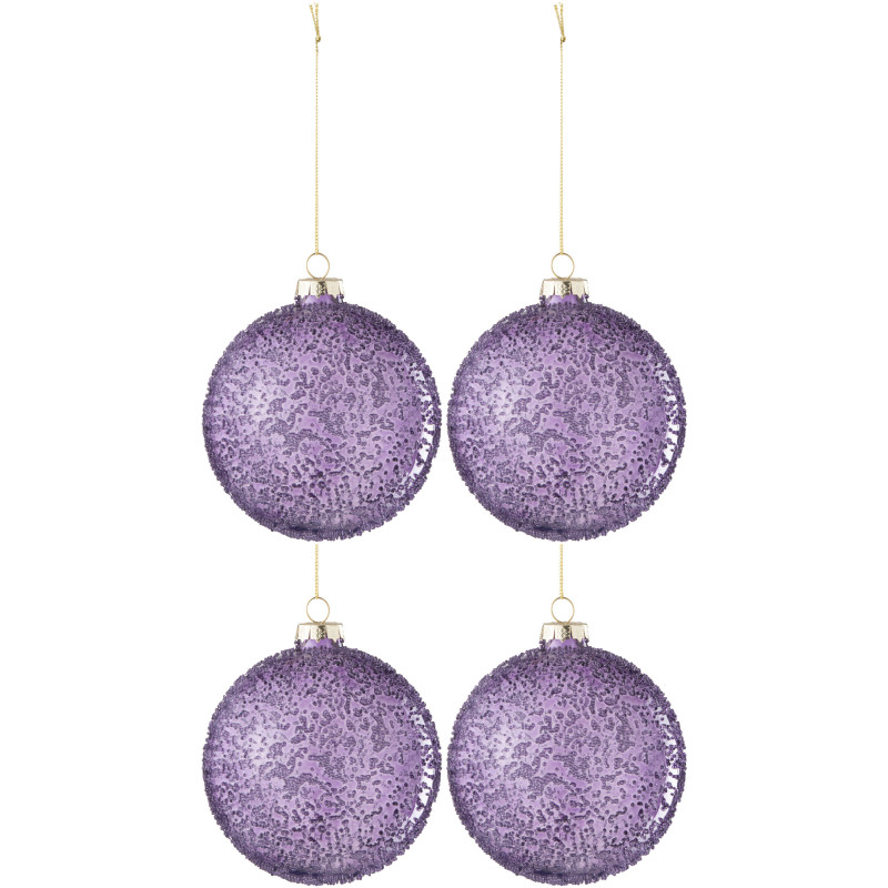Boule de Noël en Verre Mauve motif Perles (Lot de 4) - 1