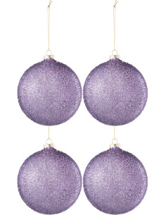 Boule de Noël XL en Verre Mauve motif Perles (Lot de 4) - 1