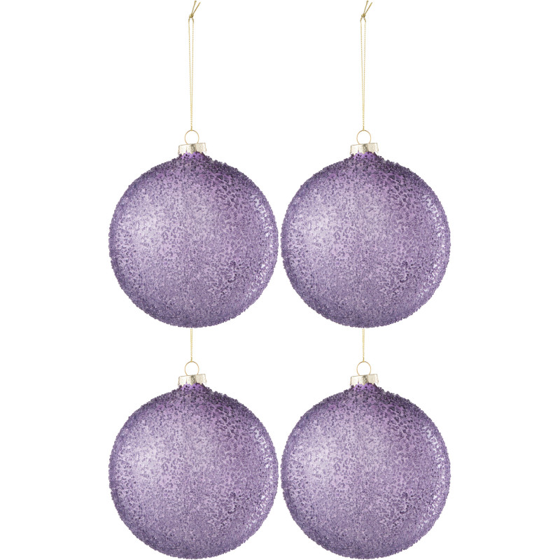 Boule de Noël XL en Verre Mauve motif Perles (Lot de 4) - 1