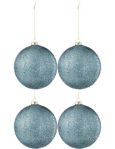 Boule de Noël XL en Verre Bleu motif Perles (Lot de 4) - 1