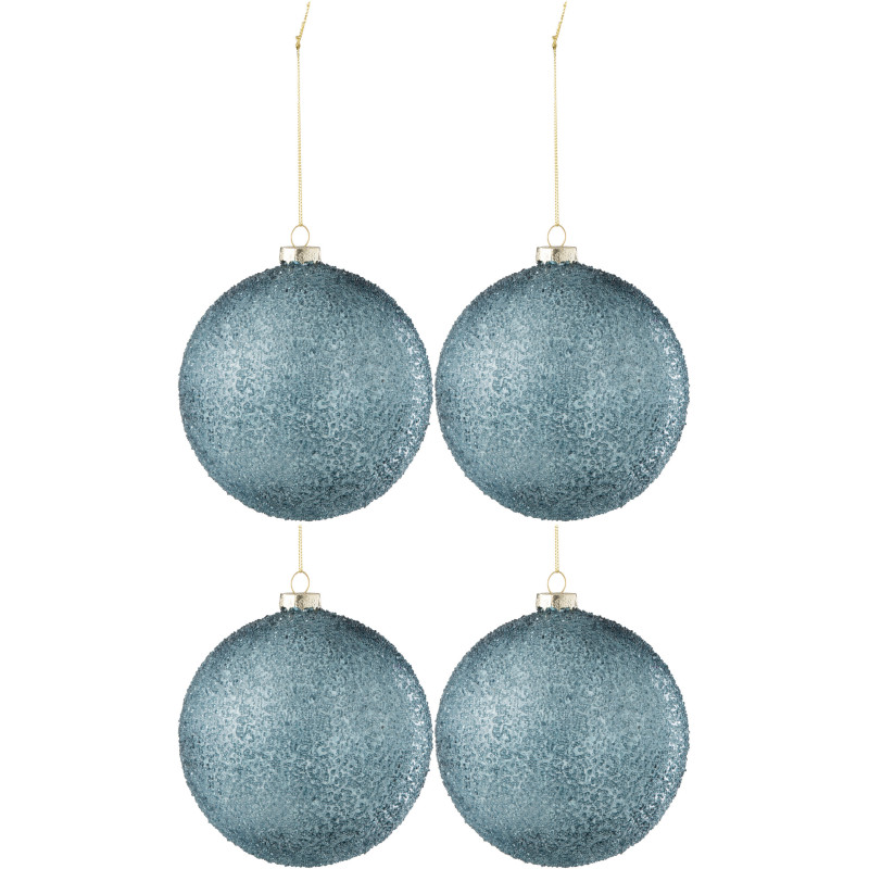 Boule de Noël XL en Verre Bleu motif Perles (Lot de 4) - 1