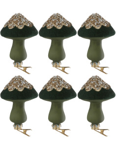 Décoration de Noël à clipser Champignon Hauteur 10 cm en Verre Vert (Lot de 6) - 1