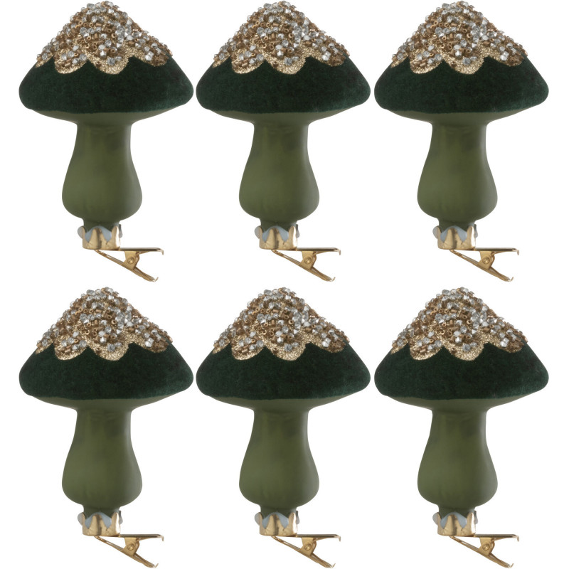 Décoration de Noël à clipser Champignon Hauteur 10 cm en Verre Vert (Lot de 6) - 1