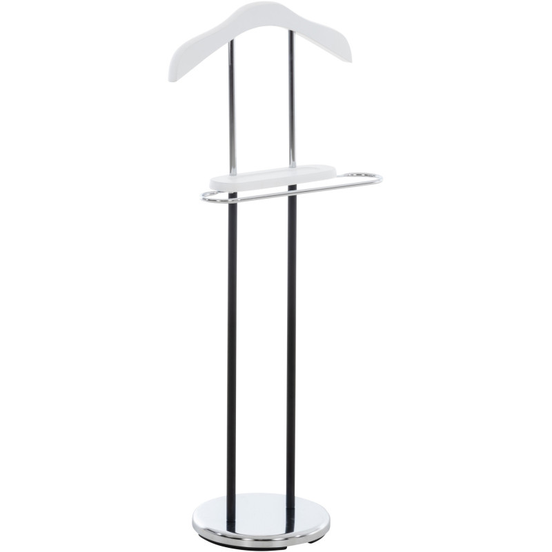 Valet de nuit porte vêtements moderne en Bois Blanc Métal Noir Chromé Sten - 1