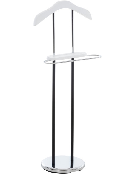 Valet de nuit porte vêtements moderne en Bois Blanc Métal Noir Chromé Sten - 1