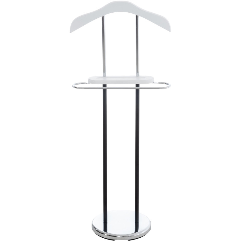 Valet de nuit porte vêtements moderne en Bois Blanc Métal Noir Chromé Sten - 2