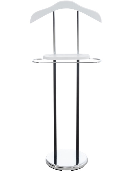 Valet de nuit porte vêtements moderne en Bois Blanc Métal Noir Chromé Sten - 2