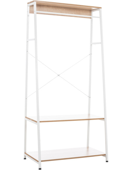 Porte vêtements moderne 2 étagères en Métal Blanc Bois Naturel Kerry - 1