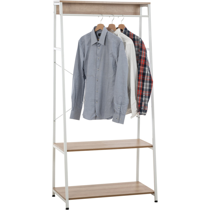 Porte vêtements moderne 2 étagères en Métal Blanc Bois Naturel Kerry - 2