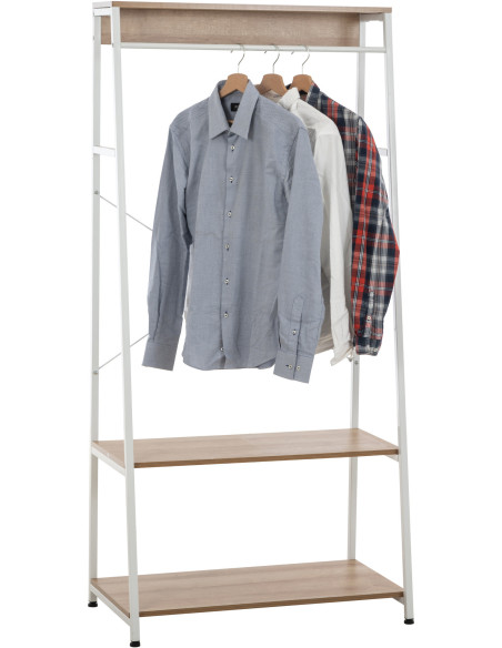 Porte vêtements moderne 2 étagères en Métal Blanc Bois Naturel Kerry - 2